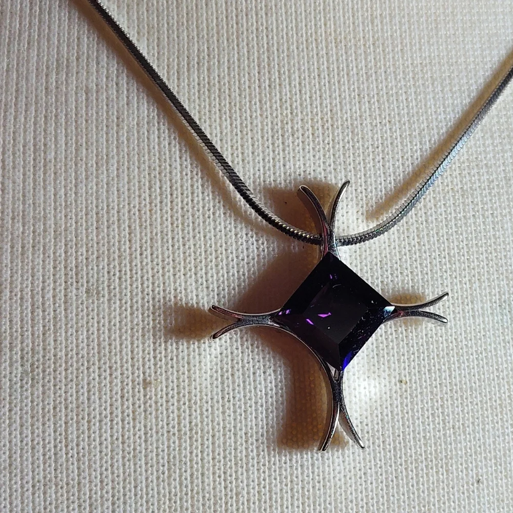 Sterling Silver Purple Amethyst Pendant & Chain Necklace Nwot